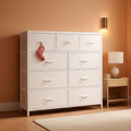 9 Drawer Fabric Dresser White With Steel Frame And Wood Top