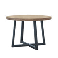 Round Dining Table With Wire Brushed Mindi Top And Mahogany Base - Wheat
