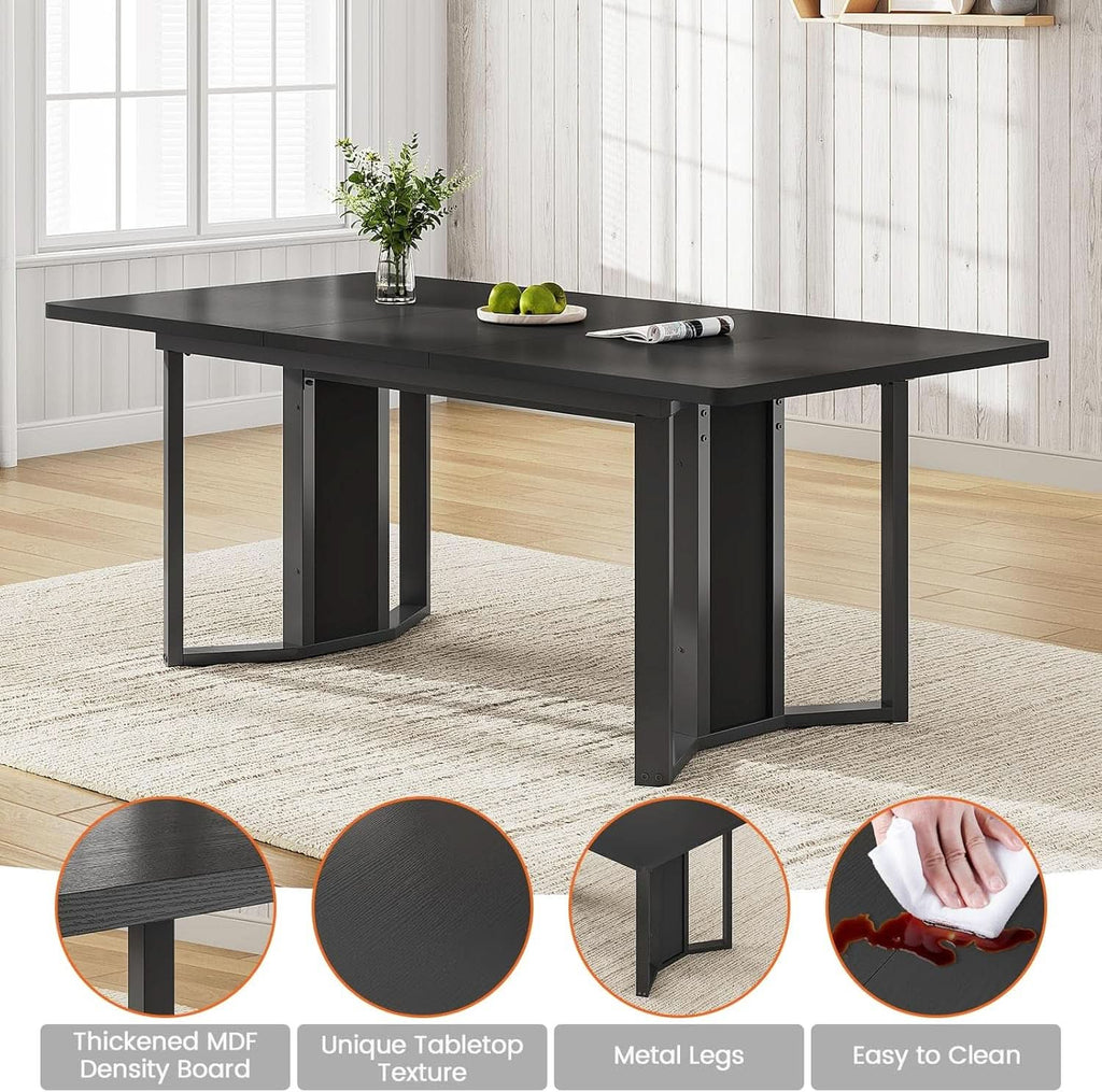 63 Inch Extendable MDF Board Dining Table Set Black Finish