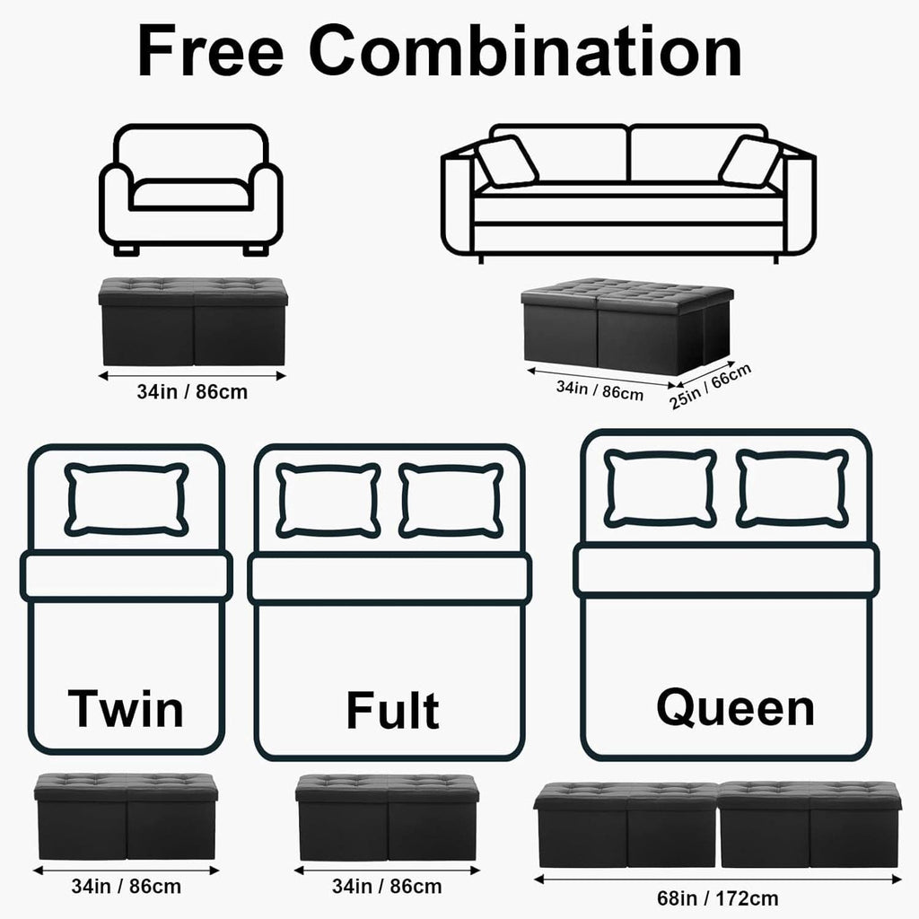 Ottoman With Premium Black Storage 34 Inch Dimension