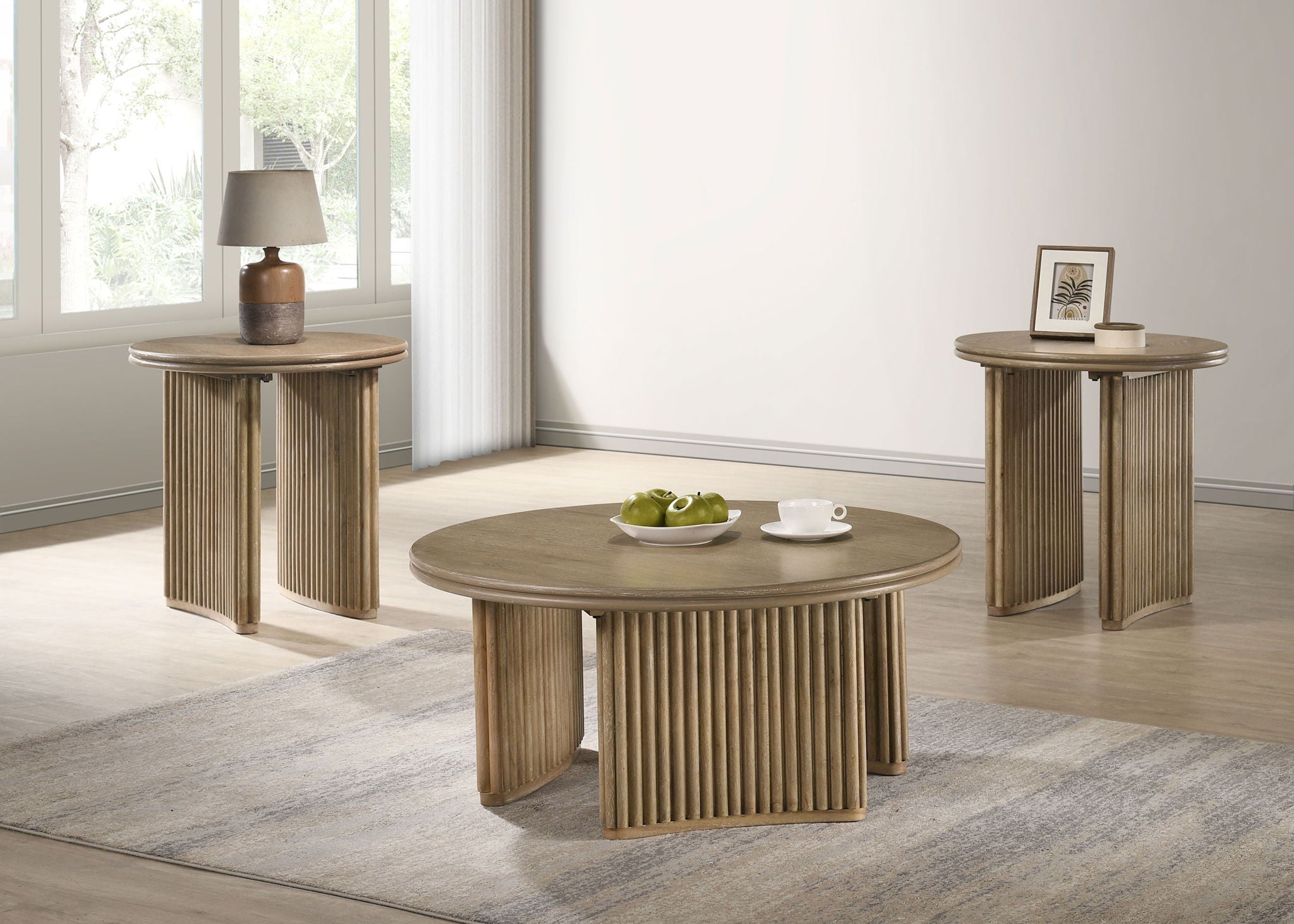 Adina Round Wood Side End Table Distressed Light Brown
