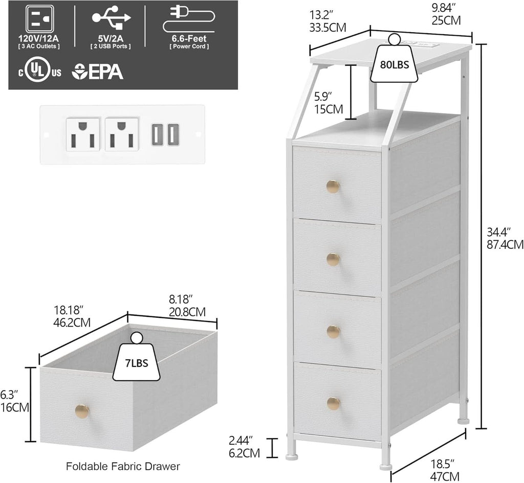UltraSlimVertical Dresser With USB Charging Station White