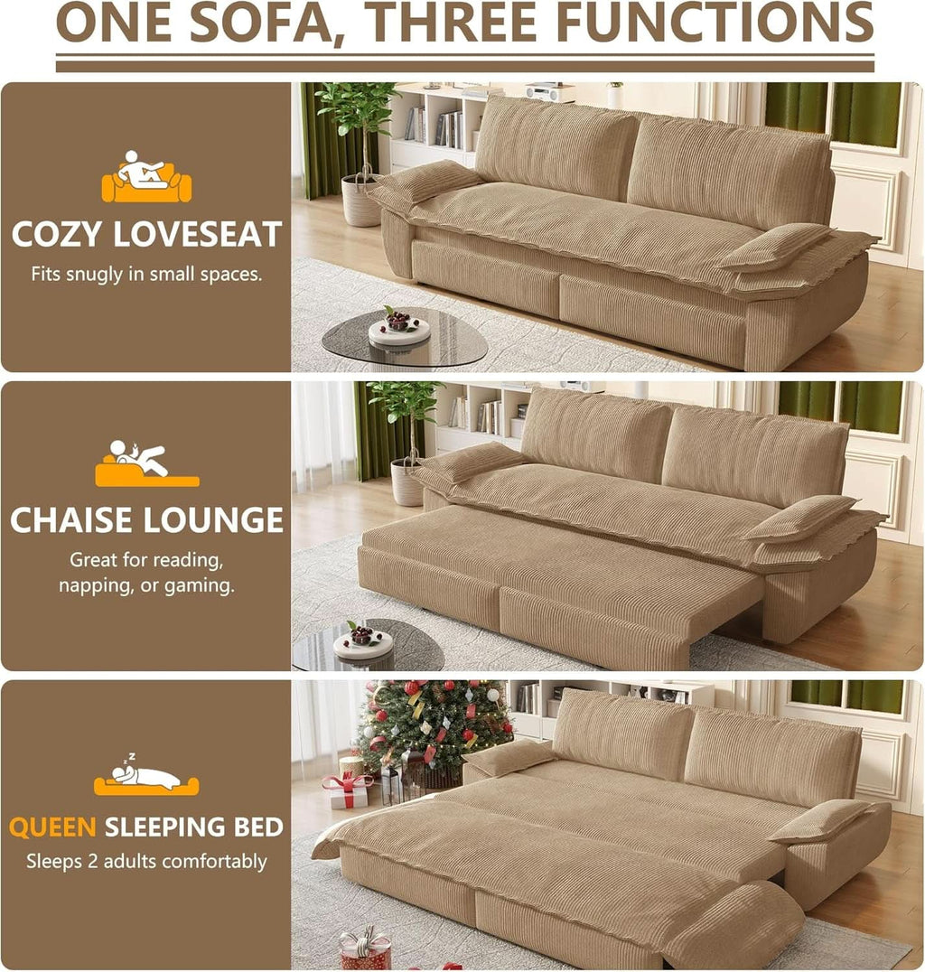 Queen Size Premium Convertible Sofabed Camel Corduroy