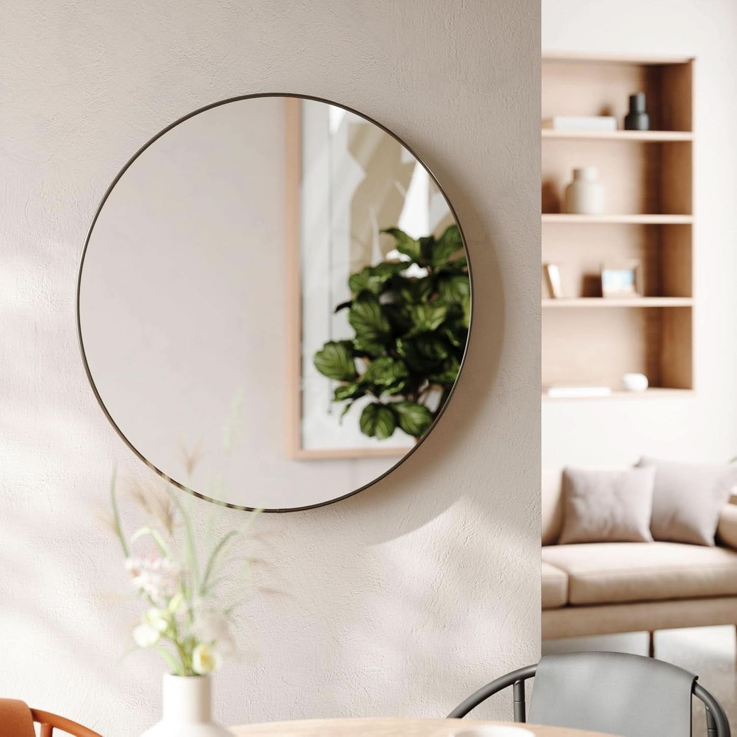 34 Inch Circle Mirror Titanium Finish For Entryways