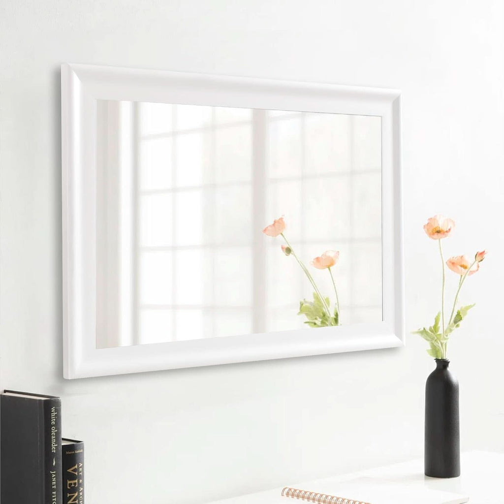 Rectangular White Wood Wall Mirror 24x36 Inches Bathroom