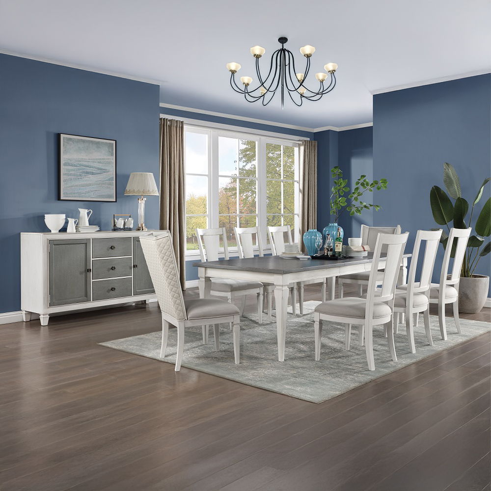 Katia - Hostess Chair (Set of 2) - Light Gray Linen & Weathered White