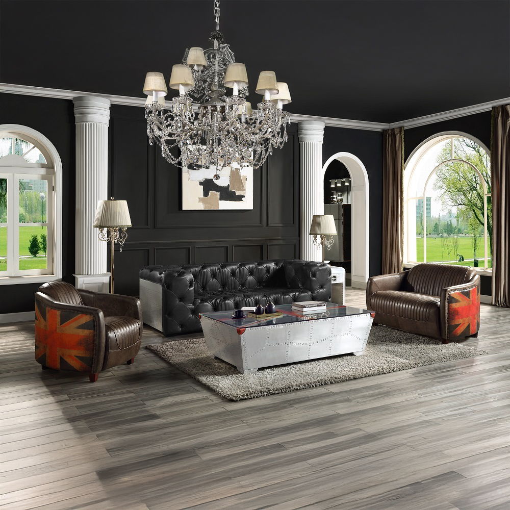Brancaster - Sofa - Black Top Grain Leather & Aluminum