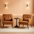 Two Brown Leatherette Mid Century Accent Chairs Set