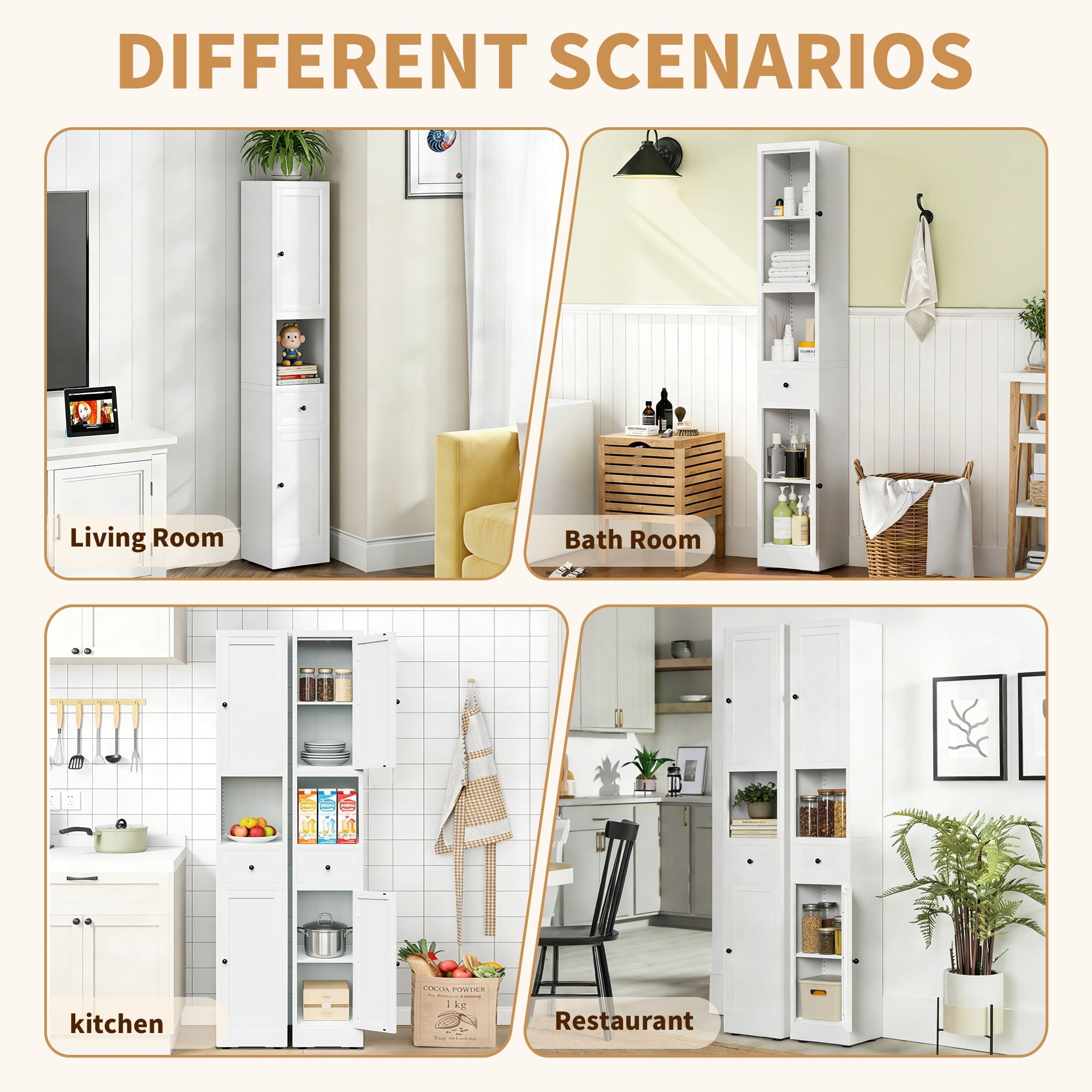 Tall Narrow Bathroom Cabinet With 5-Tier Storage, Adjustable Shelves, Freestanding - White