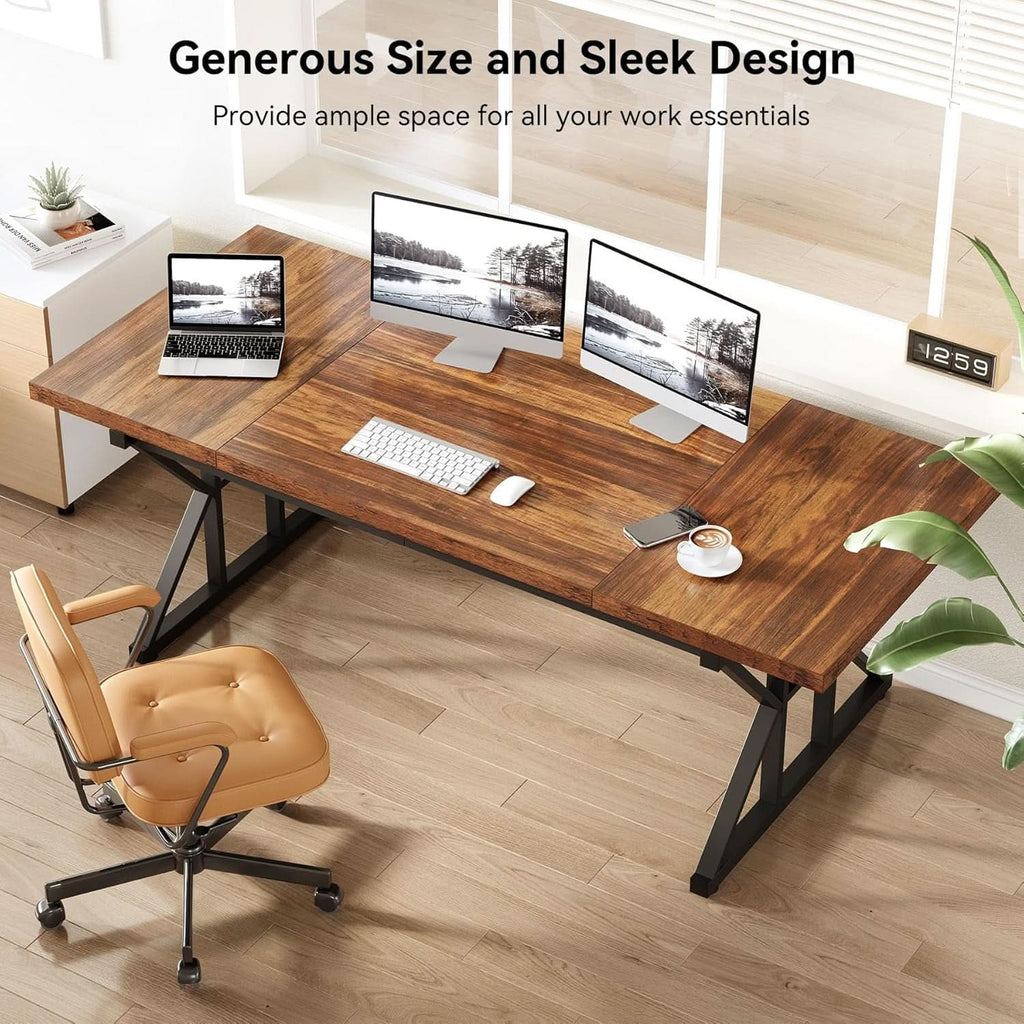 70.8 Inch Modern Executive Desk Brown Black Wood Office
