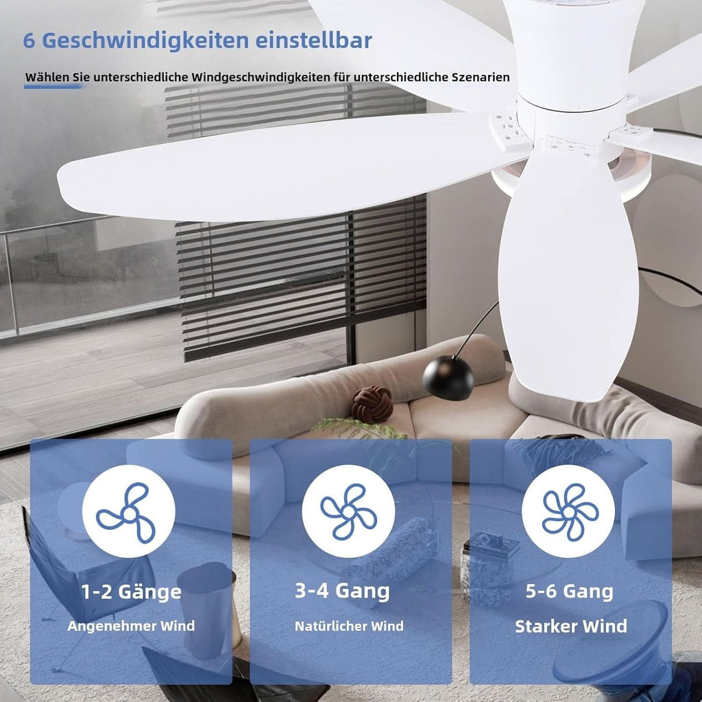 36 Inch White Ceiling Fan With Dimmable LED Remote App Control Energy Efficient