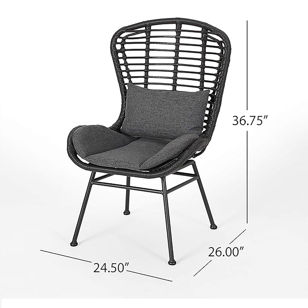Cowan - Outdoor Wicker And Glass 3 Piece Chat Set With Cushions - Gray