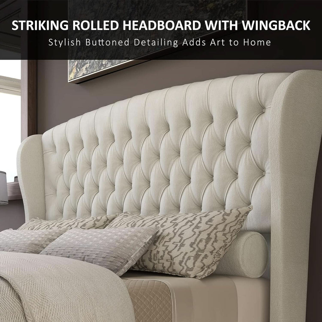 Queen Size Chenille Upholstered Sleigh Platform Bed with Button Tufted Headboard