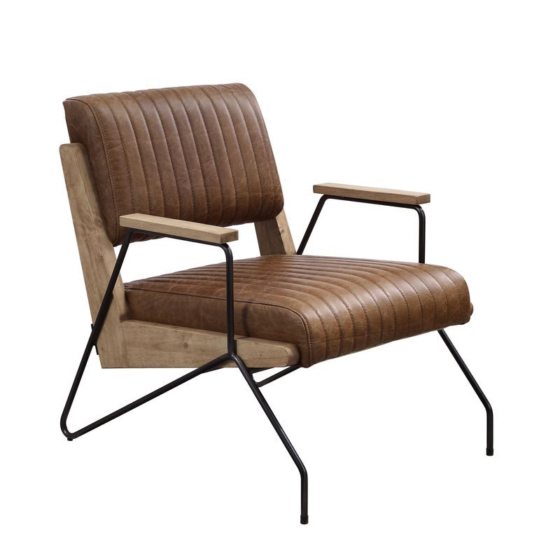Eacnlz - Accent Chair - Cocoa Top Grain Leather & Matt Iron