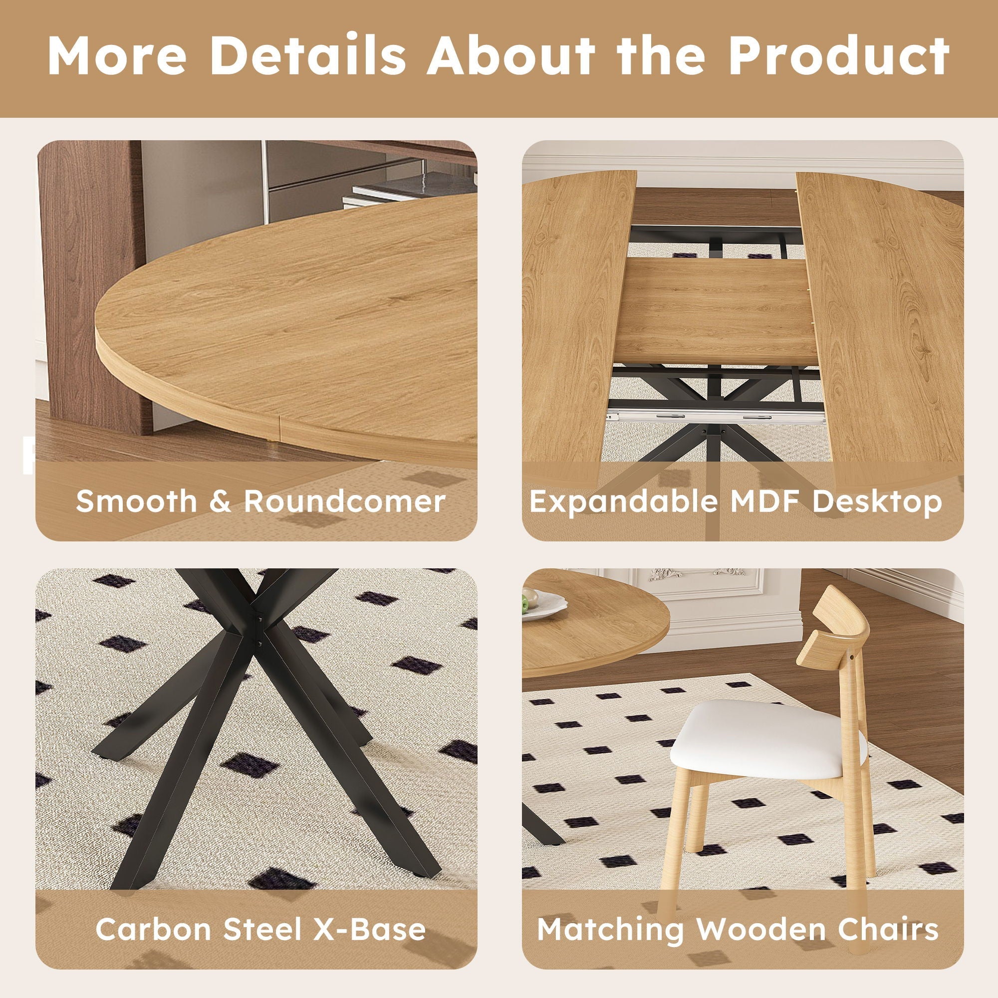 Modern Extendable Round Dining Table Set, Table With Chairs