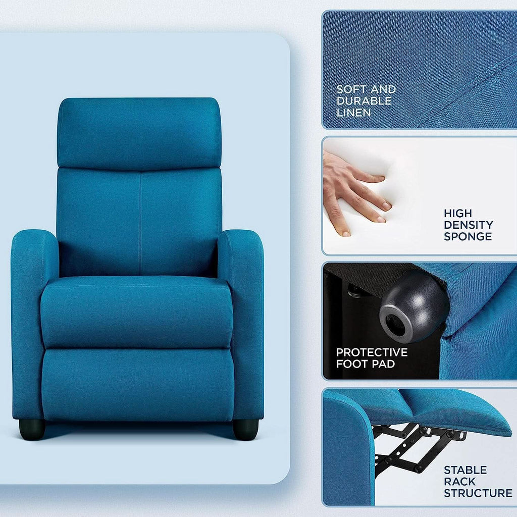 Blue Fabric Recliner Chair For Living Room Comfort