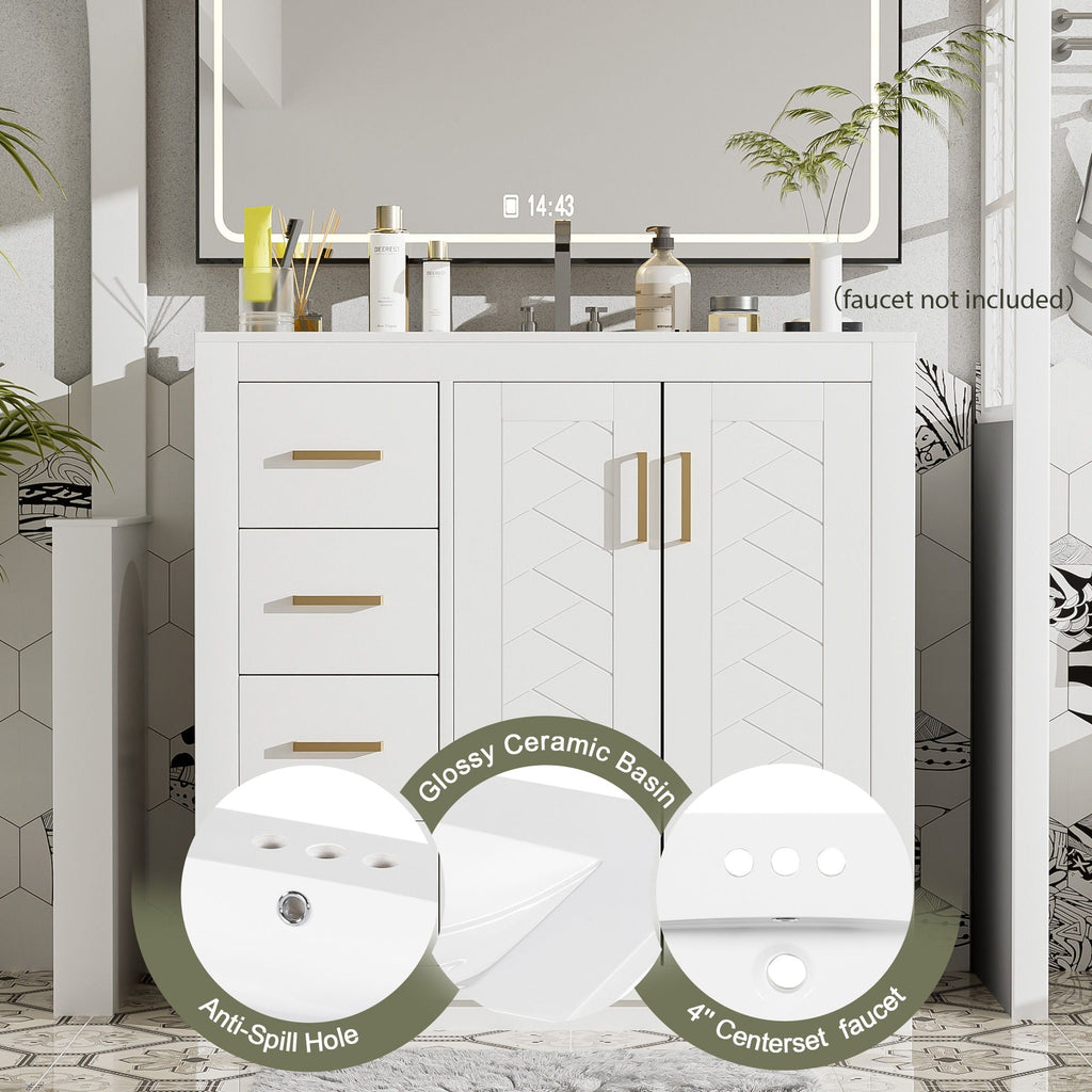 Bathroom Vanity With Sink Combo, Storage Cabinet, Freestanding Set With 3 Drawers & Soft Closing Doors