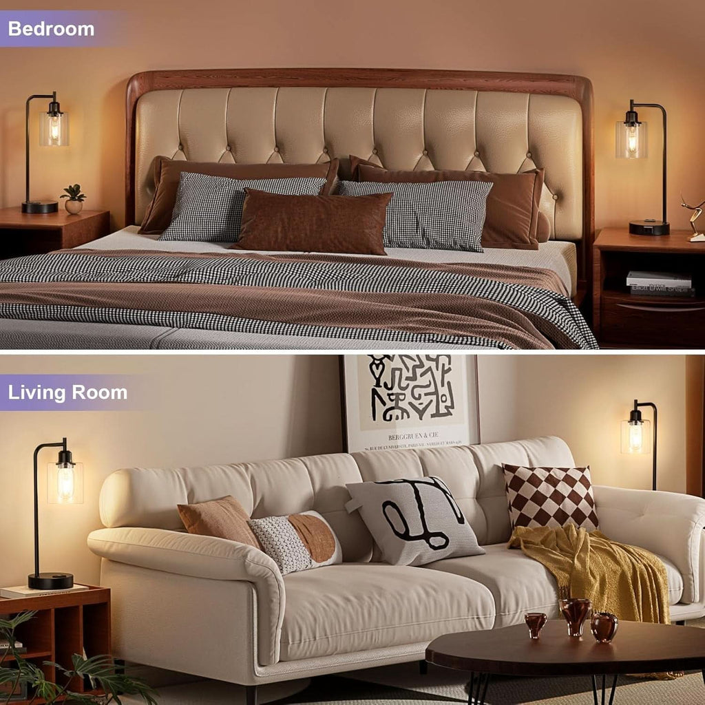 Industrial Touch Table Lamps Bundle Black 3 Way Dimmable USB