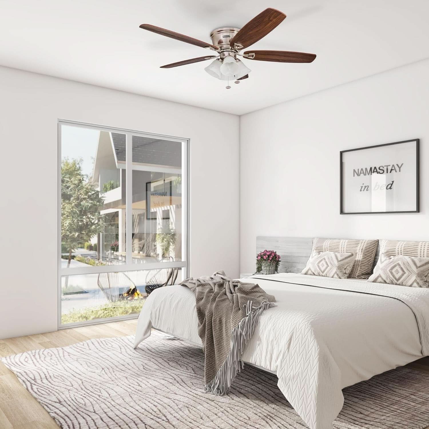 52 Inch Brushed Nickel LED Five Blade Ceiling Fan Light
