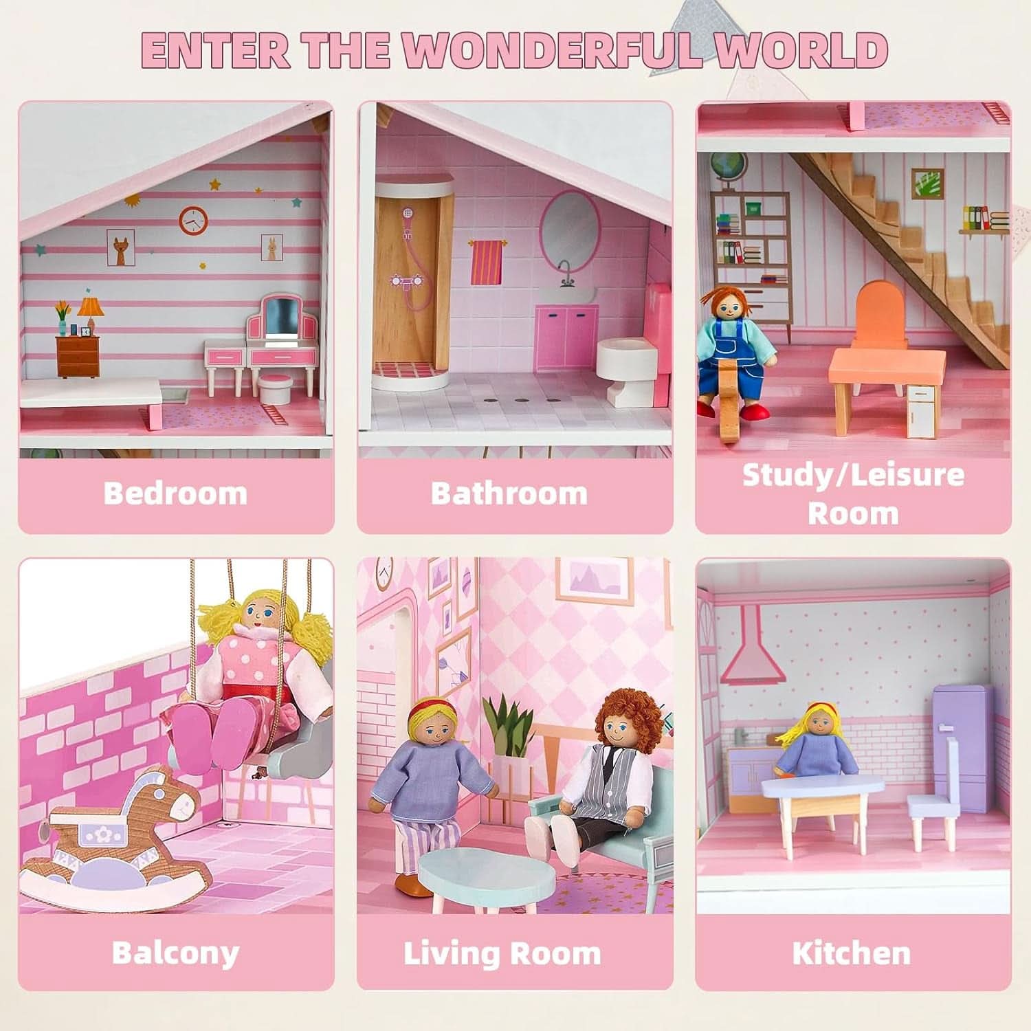 Wooden Dolls House Villa Style Premium Furnishings
