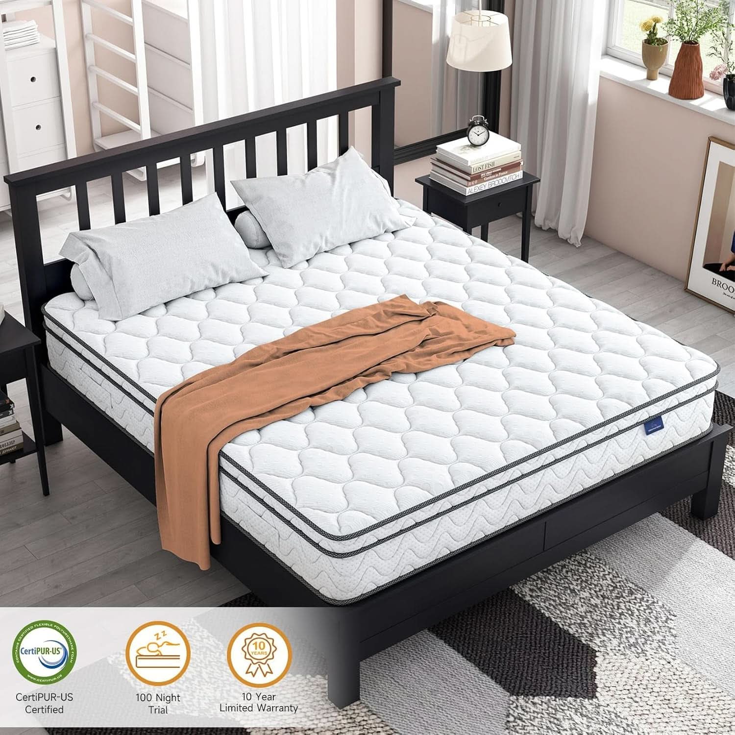Twin Size Mattress 12Inch Fiberglass Free Memory Foam Hybrid