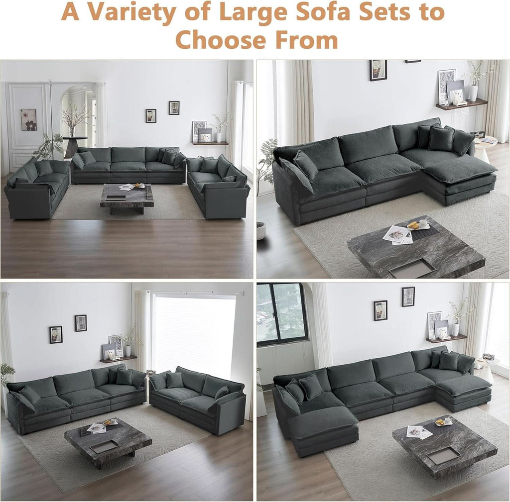 Grey Chenille 2 Piece Loveseat Armchair Set With Pillows