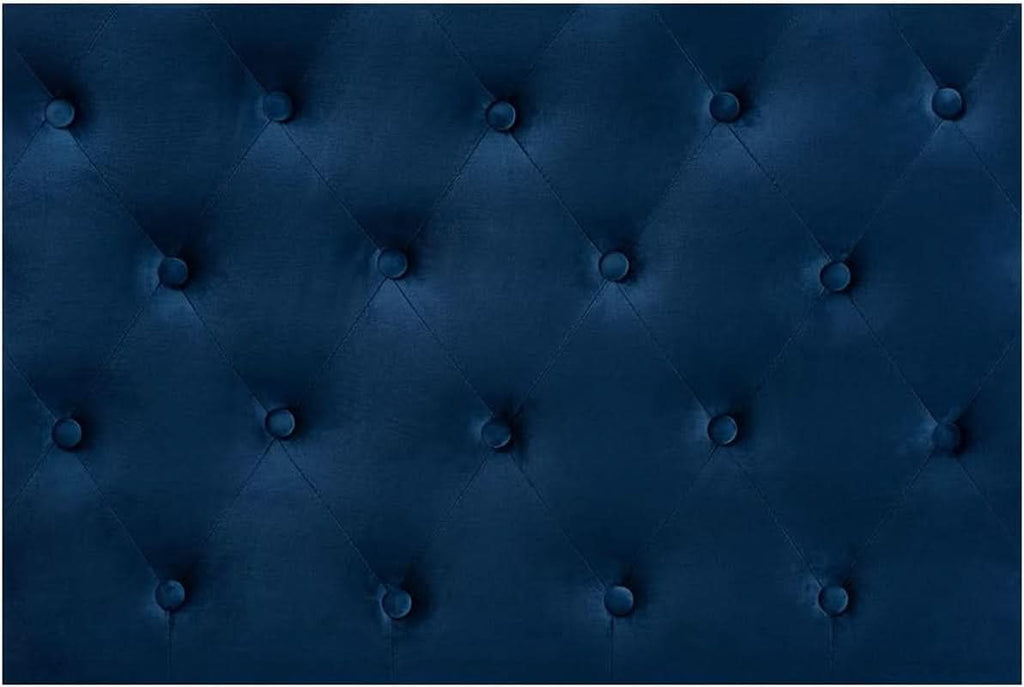 Navy Blue Velvet Upholstered Queen Size Headboard Modern Design