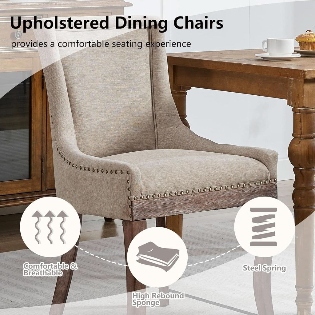 Modern Dining Chairs Tan Upholstered Fabric Set Of 2