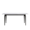70.87" Modern Artificial Stone Curved Black Metal Leg Dining Table, Can Accommodate 6-8 People - White / Black