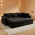 Black 83Inch Deluxe Sleeper Sectional Sofa With Storage
