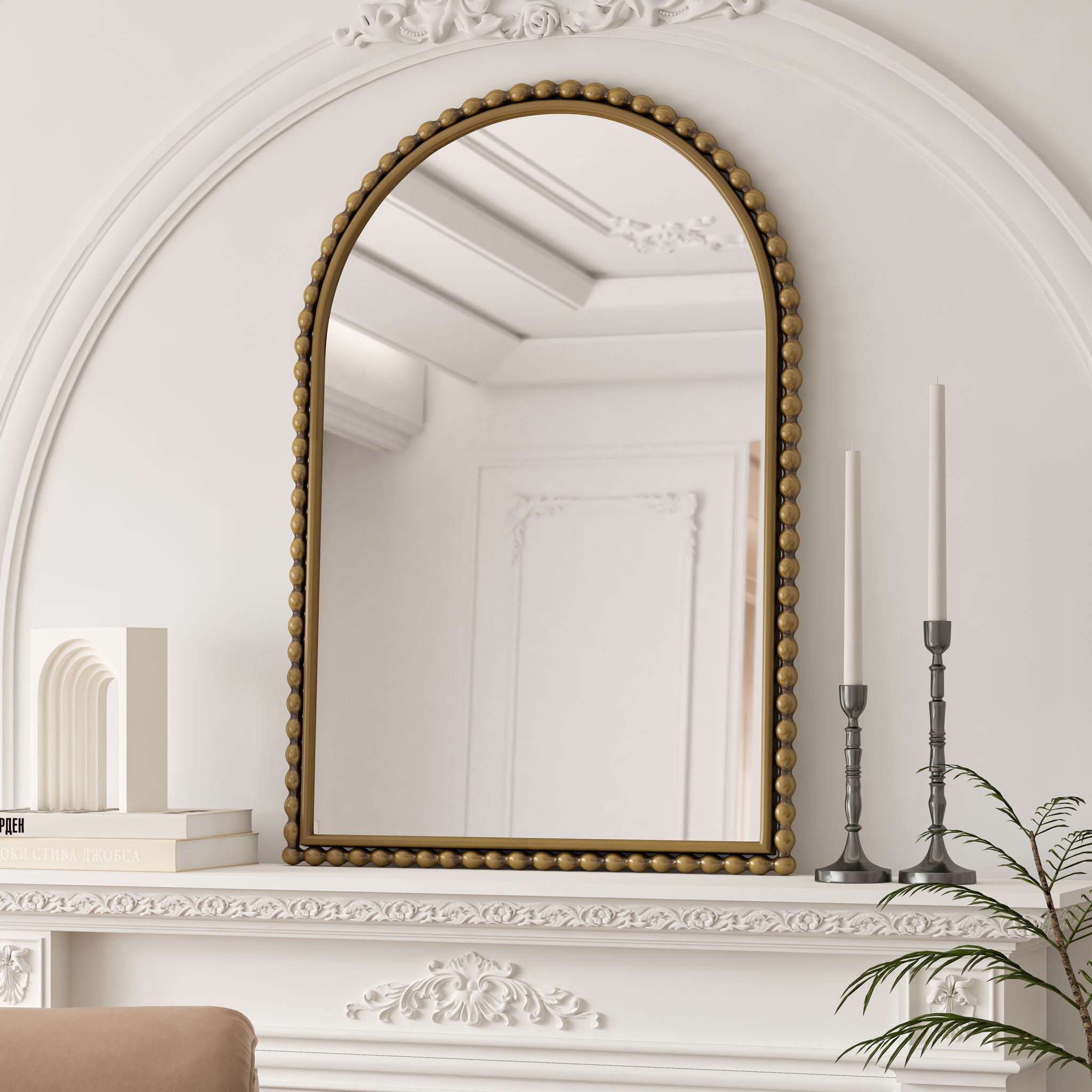 Vintage Iron Art Arch Mirror, Wall Hanging Or Table Display