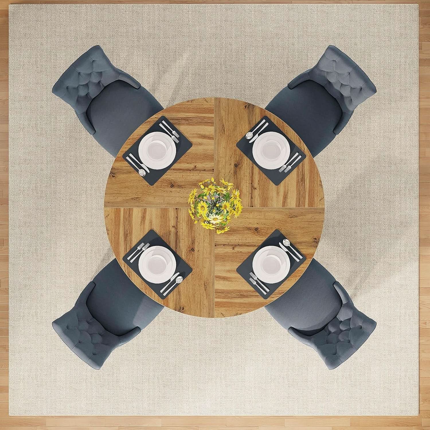 Round Dining Table Wood 47 Inch Burlywood Finish Farmhouse