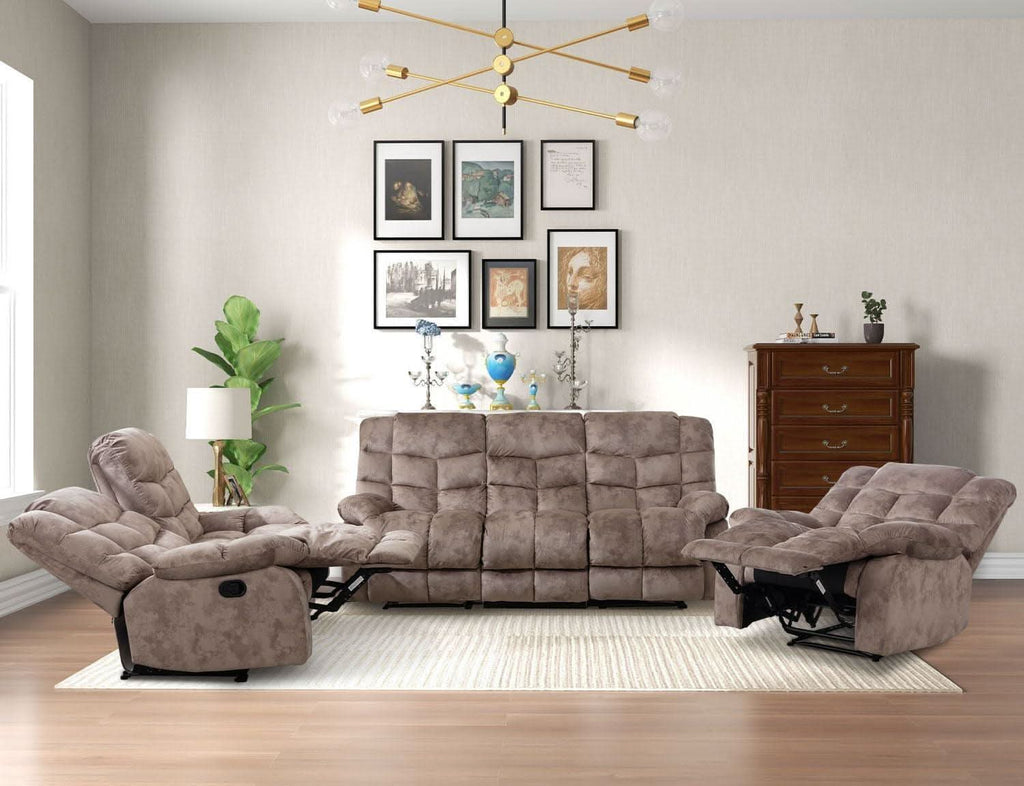 Manual Two Seat Loveseat Recliner Sofa Light Brown