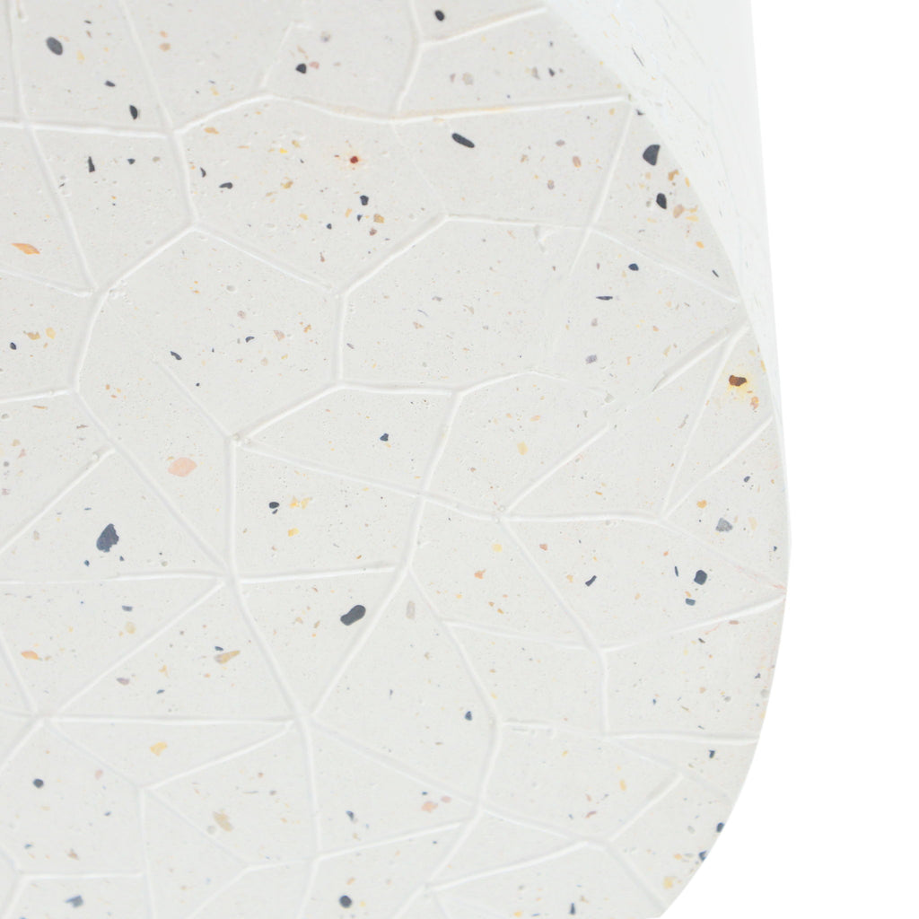 Outdoor Terrazzo Concrete Drum End Table, Living Room Accent Table - White Terrazzo