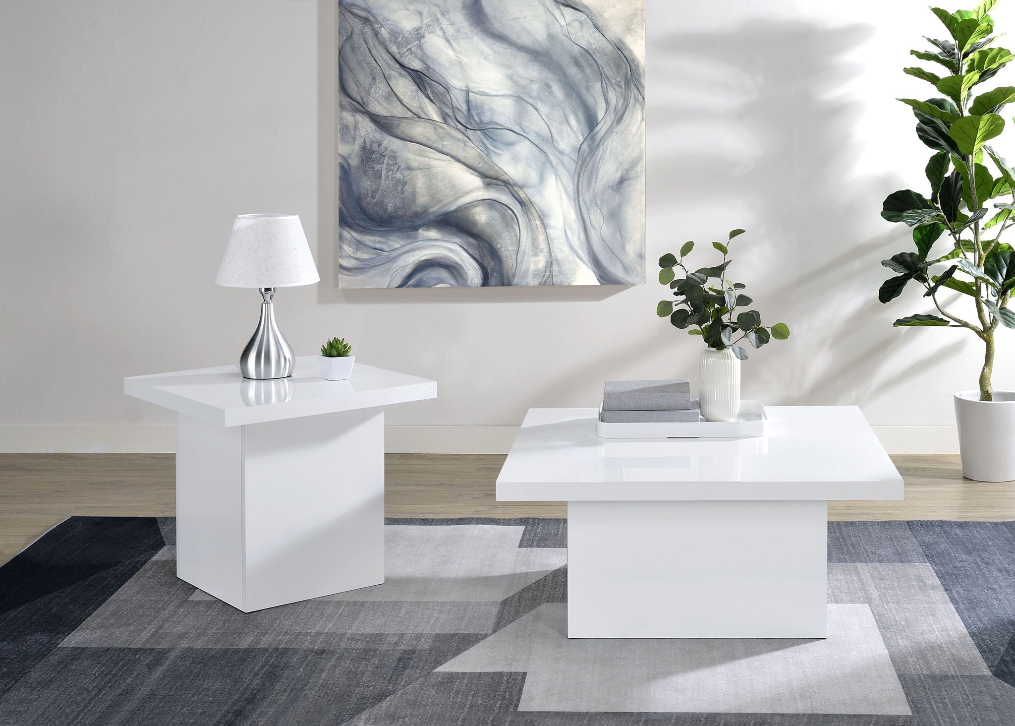 Devar 2-piece Square Coffee End Table Set White High Gloss