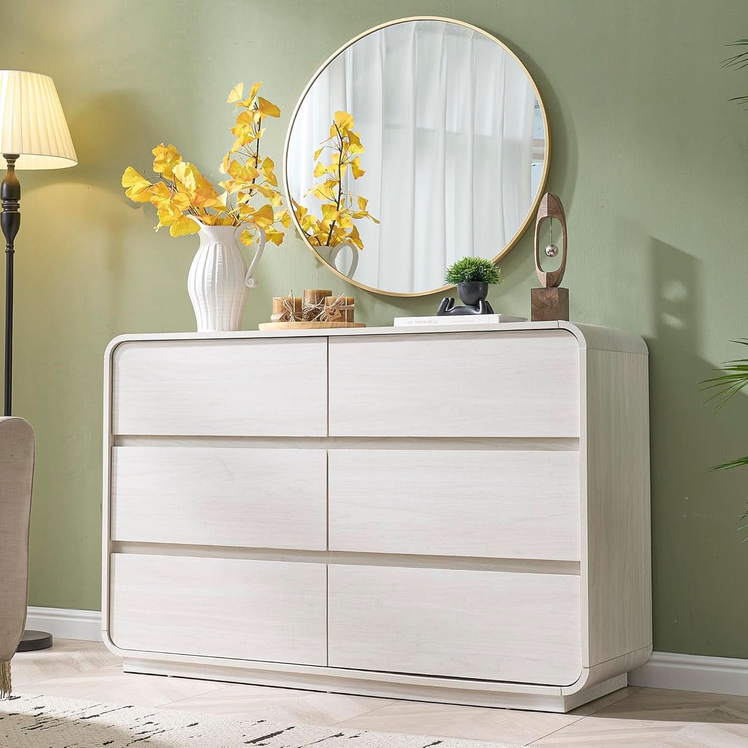 47 Inch White Dresser With Six Drawers Anti Tip Design
