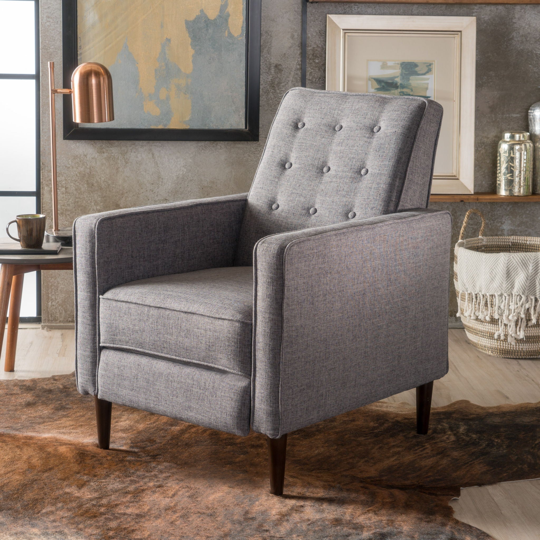 Mid-Century Modern Recliner With Button Tufted Waffle Stitch