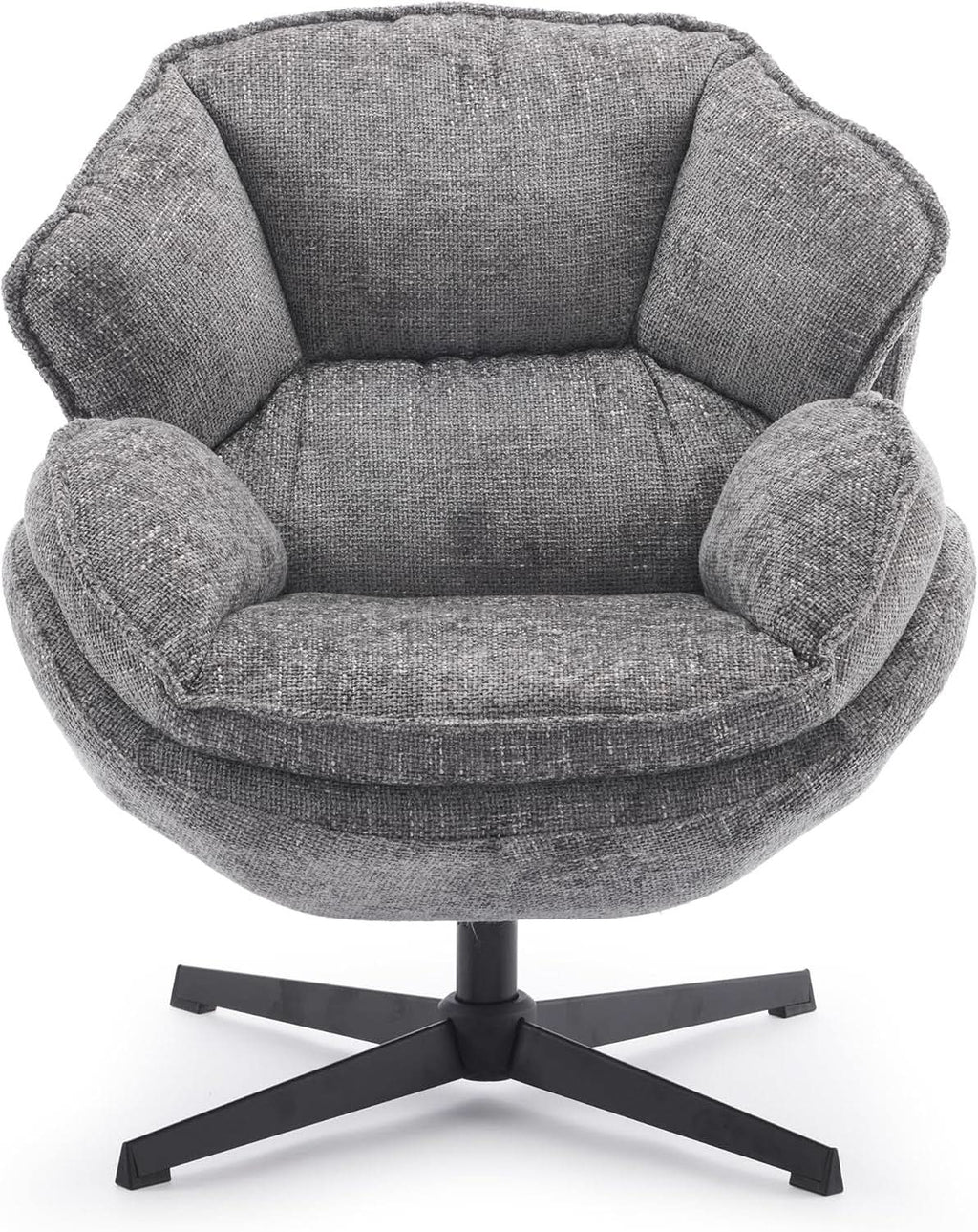 Gray Swivel Upholstered Accent Chair With Metal Legs