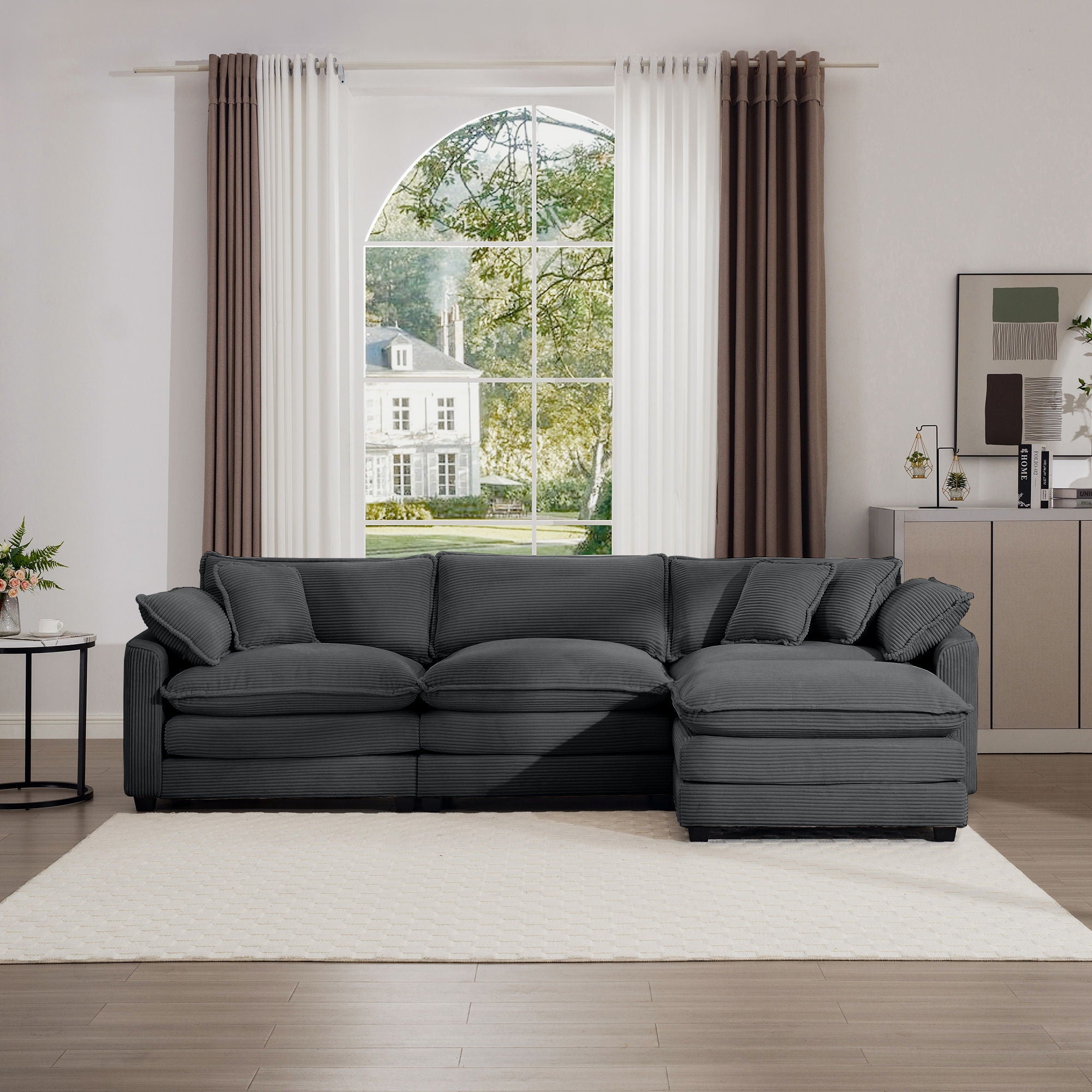 Modern Oversized Modular Cushion Sofa With Ottoman, Low Back, Deep Seating Sofa Set