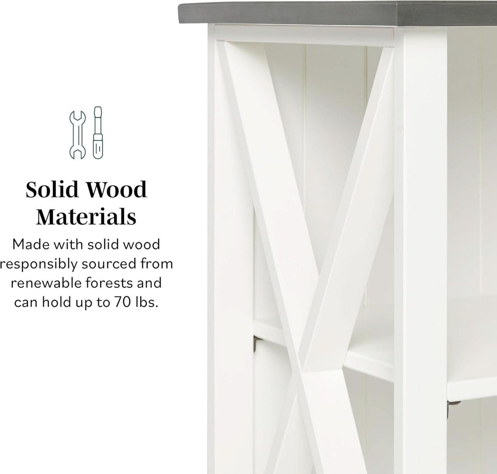 52 Inch White 2 Tier Modern Farmhouse Wood Bookcase Bookshelf for Home Office Storage Cabinet