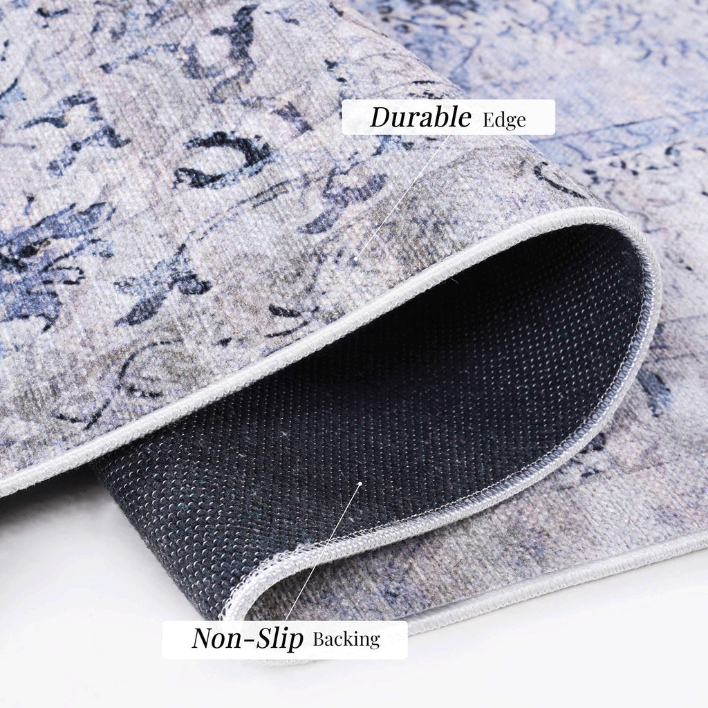 Maval - 6' X 9' Washable Area Rug - Blue / Cream