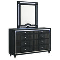 Ravenne 6-drawer Velvet Upholstered LED Dresser and Mirror Black