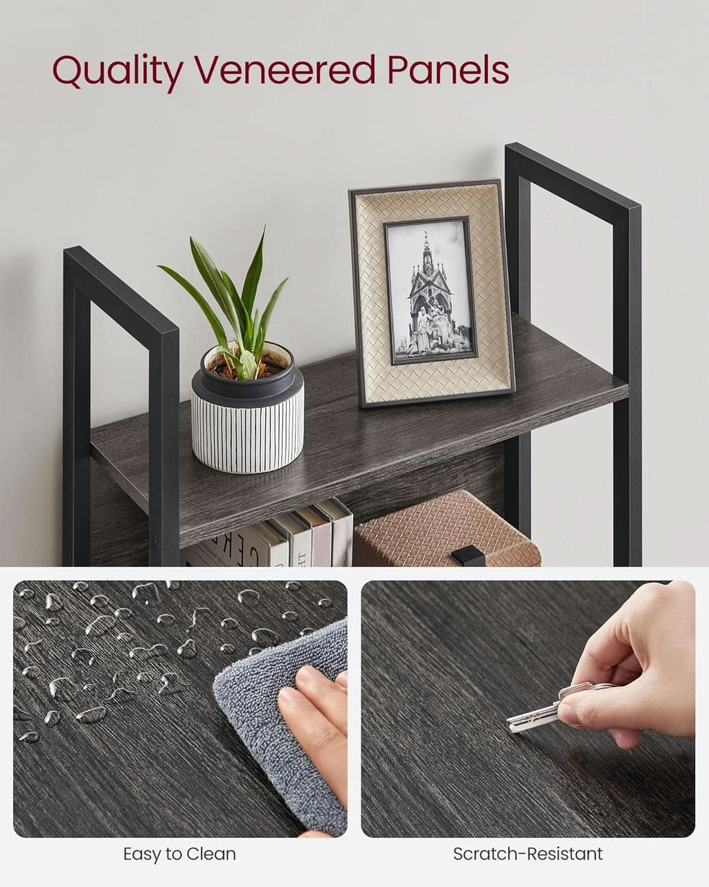 Five Tier Bookshelf With Steel Frame Charcoal Gray Black