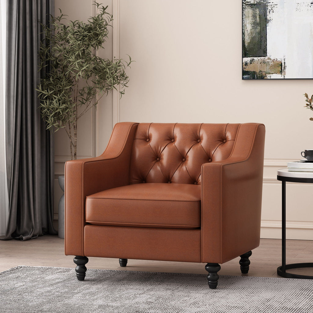 Contemporary Club Chair With Button Tufting And Birch Wood Legs