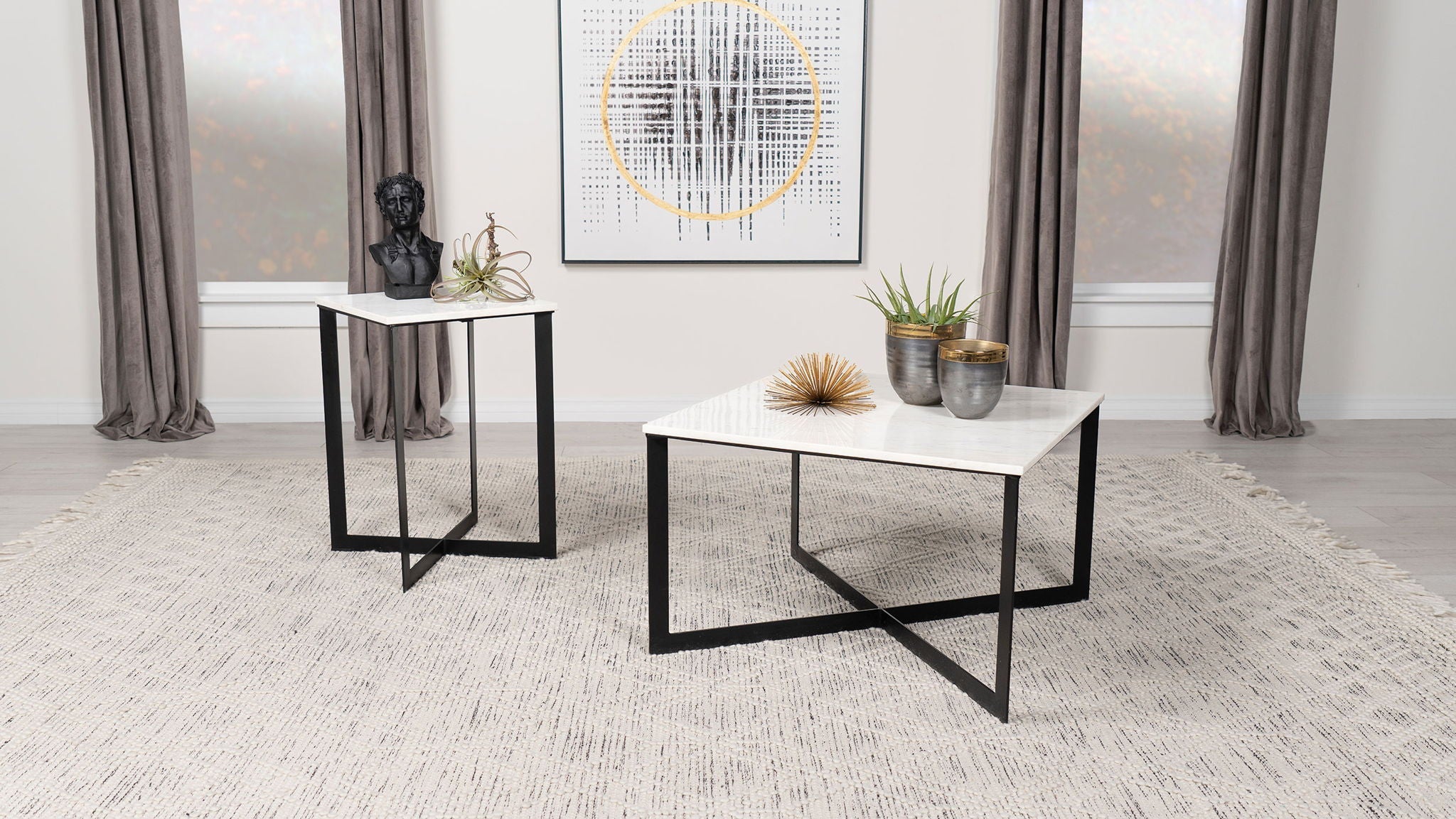 Tobin Square Marble Top Coffee Table White and Black