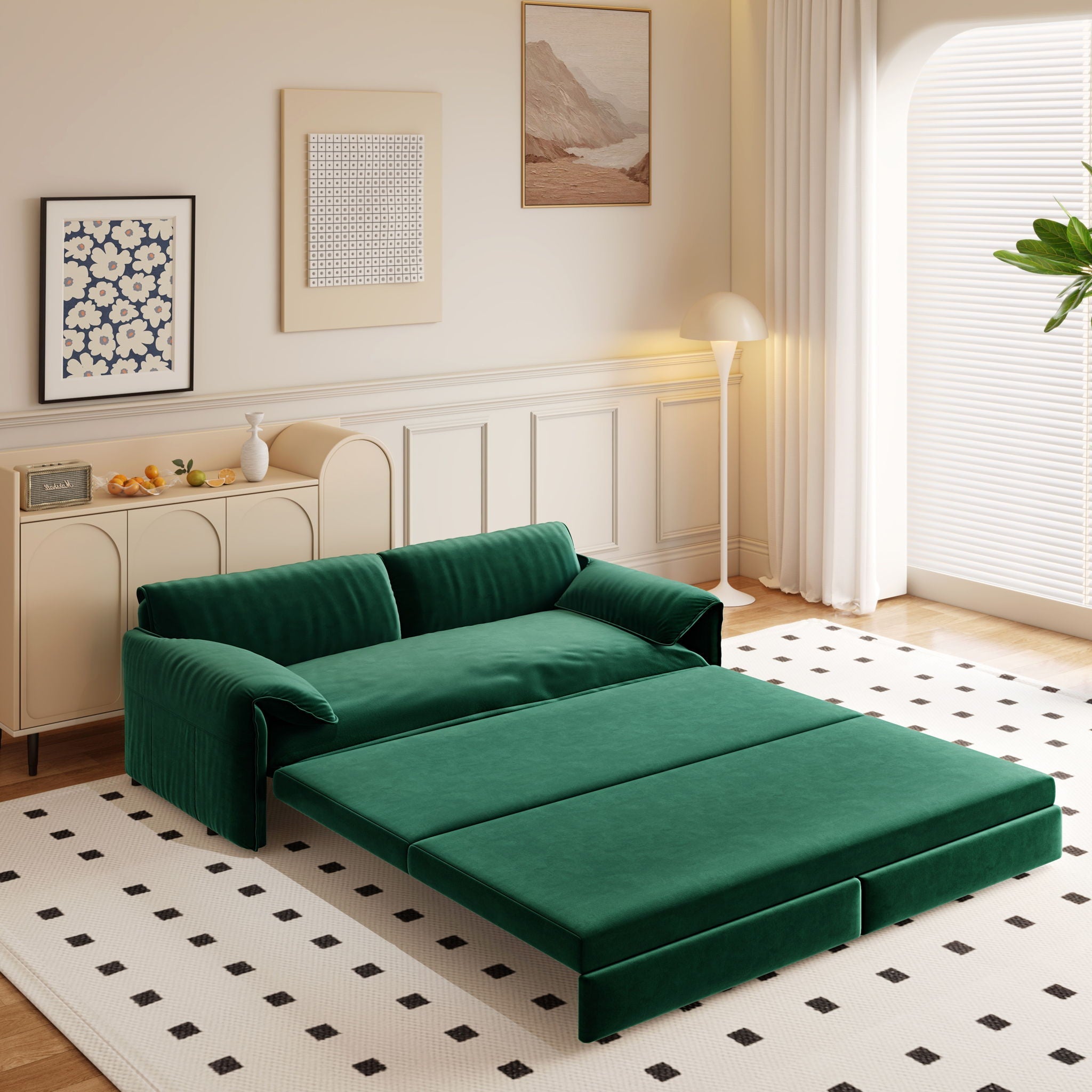 Queen Pull Out 3 In 1 Convertible Sleeper Sofa With Side Storage