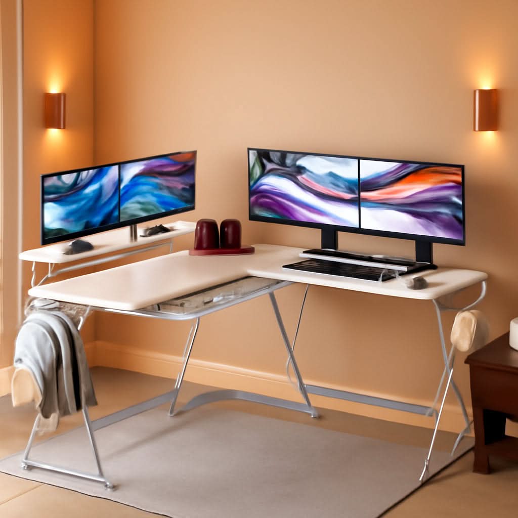 Vista L Shape Desk With Removable Monitor Stand White