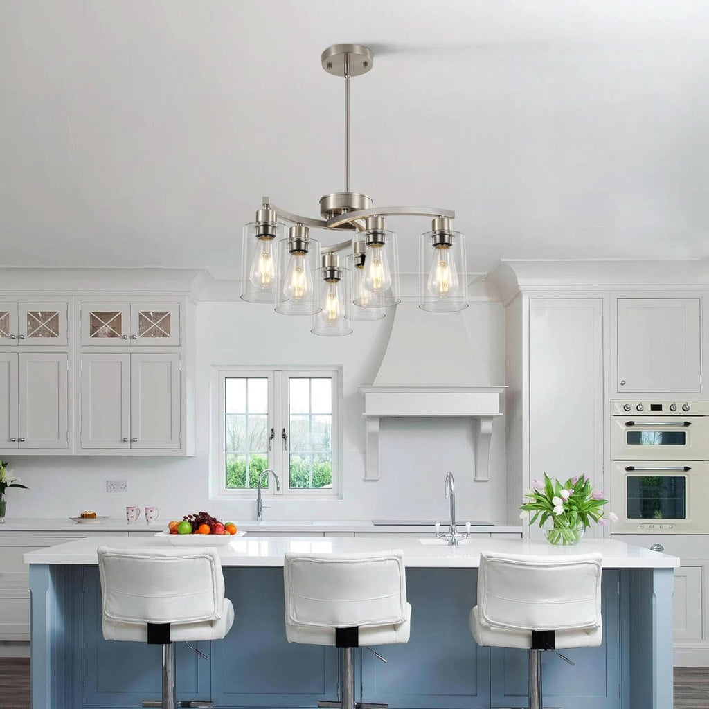 Brushed Nickel 6 Light Farmhouse Chandelier Pendant