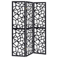 3 Panel Folding Screen With Mosaic Cutout Design - Black