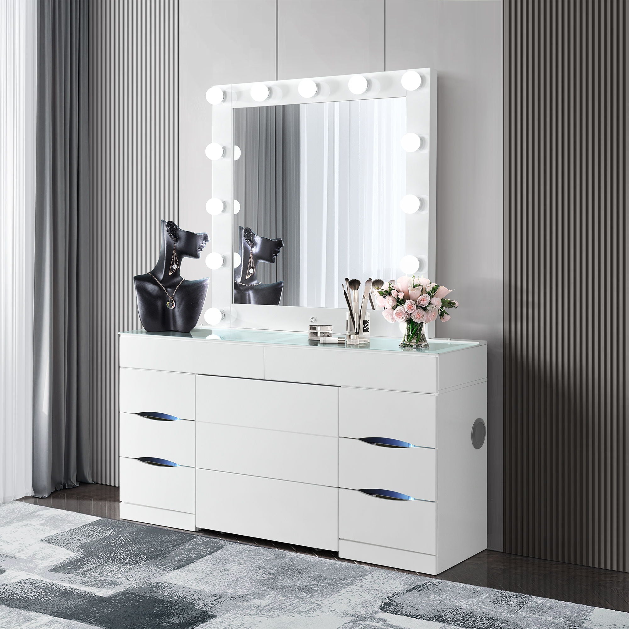 Elisa - Vanity Set With Stool And LED Bulbs